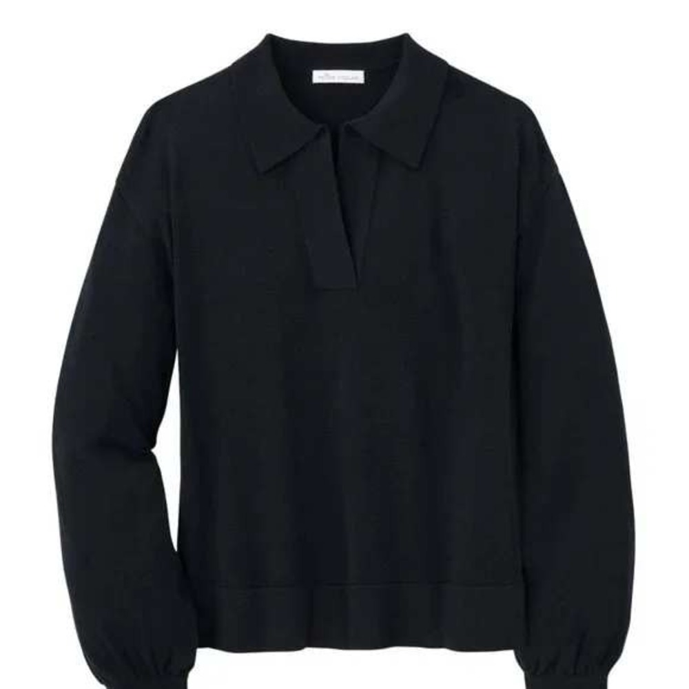 Peter Millar Women's Black Goldie Silk Blend Collared V Neck Sweater Black M